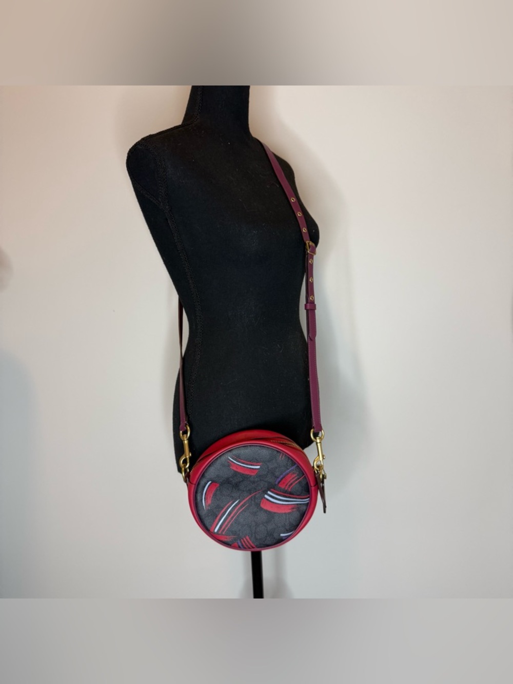 Coach Black Round Crossbody with Red and Purple Brushstroke Detail - Picture 9 of 9